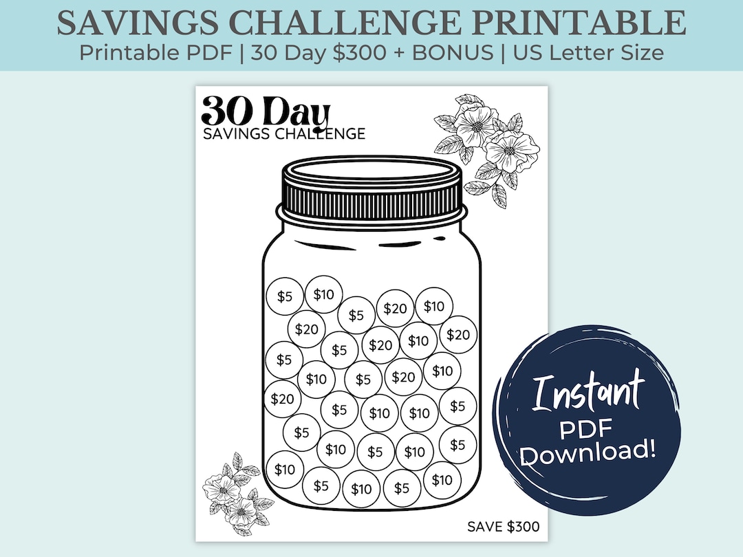 30 Day Savings Challenge Printable Money Saving Challenge - Etsy