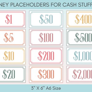 Dollar Bill Placeholders For Cash Stuffing