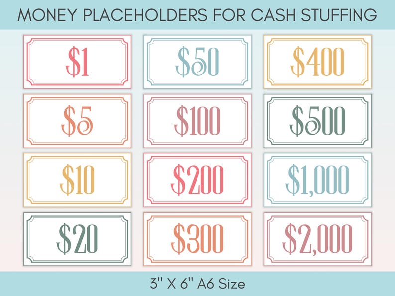 Dollar Bill Placeholders For Cash Stuffing
