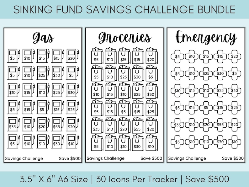 Savings Challenge Printable | Savings Challenge Bundle | A6 Sized Mini Savings Challenge Trackers | 500 Savings Challenge | Set Of 10