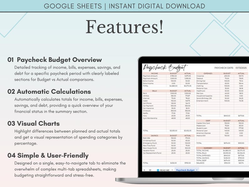 Budget by Paycheck Spreadsheet, Biweekly Budget Template, Paycheck Budget Planner Google Sheets
