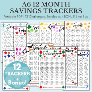 Monatliche Spar-Challenge-Tracker & Bargeld-Umschläge | A6 Mini Spar-Challenge | Einsparungen Herausforderung Printable | Ersparnis-Tracker