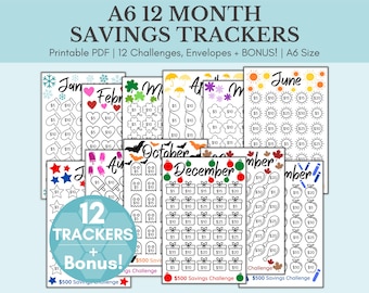 Monthly Savings Challenge Trackers & Cash Envelopes  | A6 Mini Savings Challenge Bundle | Savings Challenge Printable | Savings Tracker