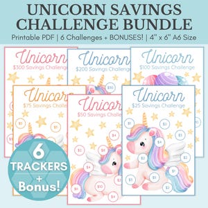 Paquete de desafío de ahorro para personas de bajos ingresos de Unicorn / Mini rastreadores de desafío de ahorro de dinero A6 / Desafíos de ahorro imprimibles / Insertos para llenar de efectivo
