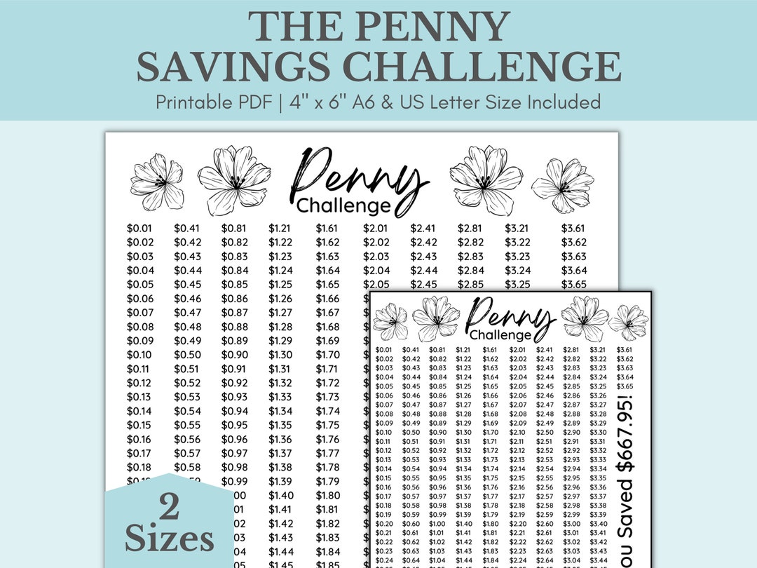 Penny Challenge Printable Penny Savings Challenge Low Etsy