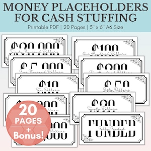 Dollar Bill Placeholders For Cash Stuffing | Printable Cash Place Holders | Money Placeholder Bundle | Budget Binder | A6 Prop Money Cash