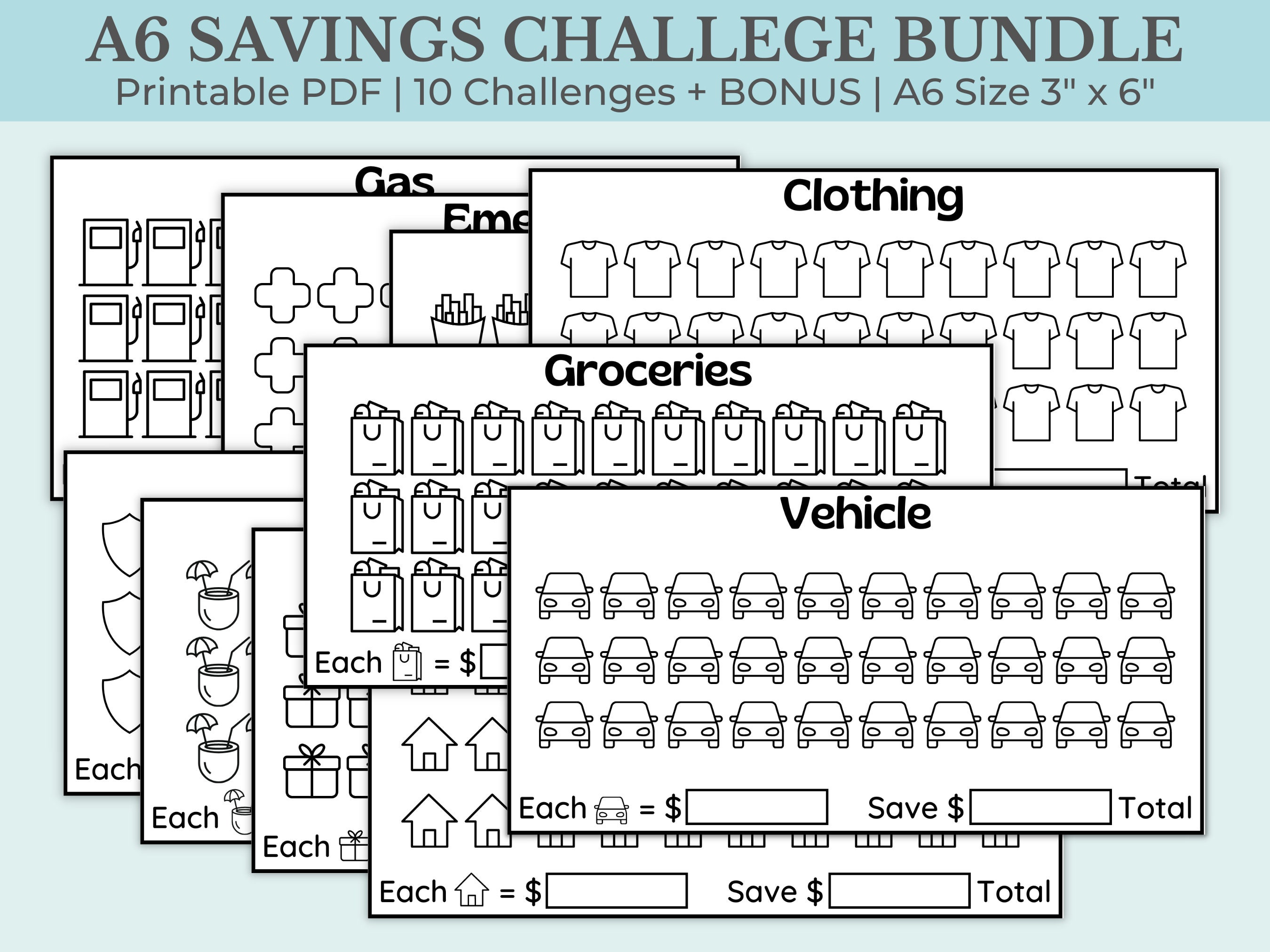 Savings Challenge Printable Savings Challenge Bundle A6 - Etsy