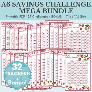 Savings Challenge Printable | Savings Challenge Bundle | A6 Sized Mini Savings Challenge Trackers | 1000 Savings Challenge | Set Of 32
