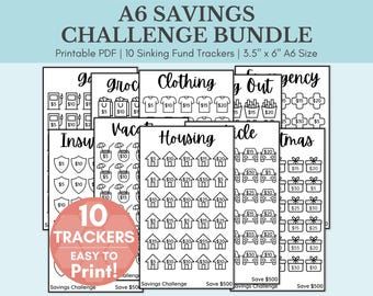 Savings Challenge Printable | Savings Challenge Bundle | A6 Sized Mini Savings Challenge Trackers | 500 Savings Challenge | Set Of 10