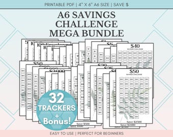 A6-spaaruitdaging megabundel, spaaruitdaging cash stuffing afdrukbaar, besparingstracker budgetmap, A6 geldbesparingsuitdaging