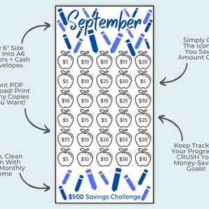 September Savings Challenge Bundle &amp; Cash Envelopes A6 Mini - Etsy
