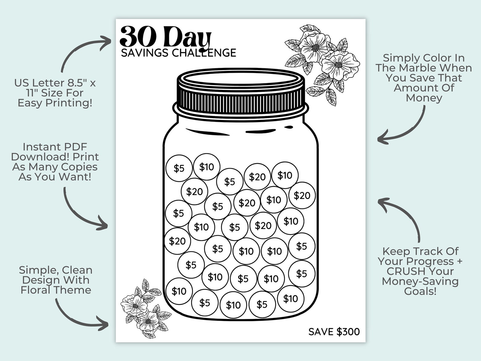 30 Day Savings Challenge Printable Money Saving Challenge - Etsy