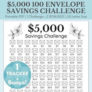5000 Savings Challenge Printable | 5,000 Savings Challenge | 100 Envelope Savings Challenge | 5K Savings Challenge | 5K Savings Tracker