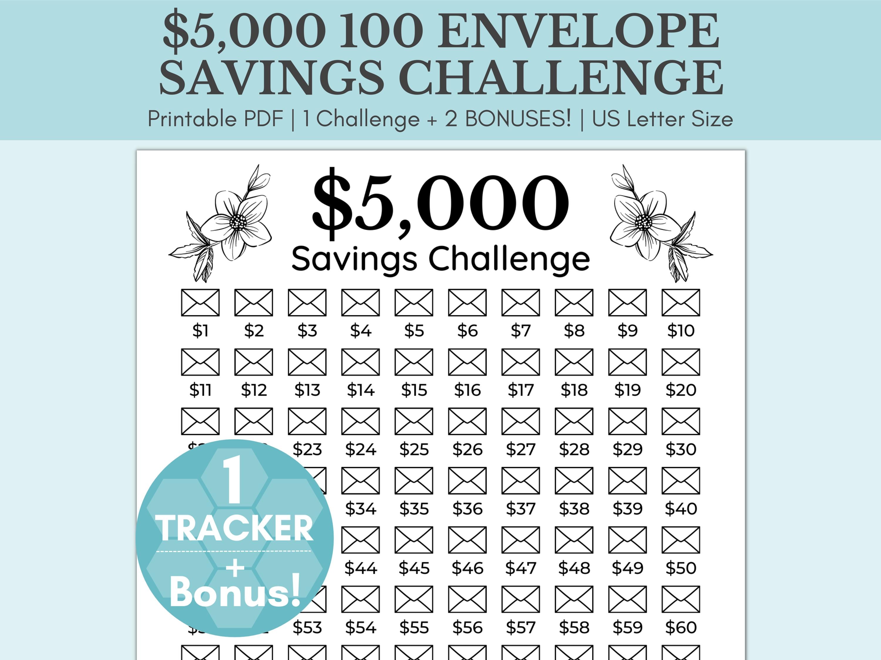 5000 Savings Challenge Printable | 5,000 Savings Challenge | 100 Envelope Savings Challenge | 5K Savings Challenge | 5K Savings Tracker