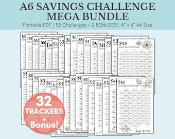 Savings Challenge Printable | Savings Challenge Bundle | A6 Sized Mini Savings Challenge Trackers | 1000 Savings Challenge | Set Of 32