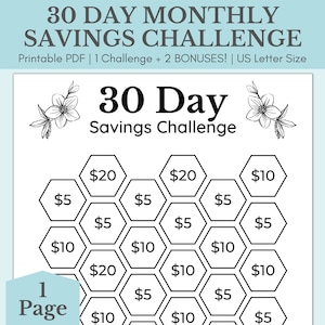 30 Day Savings Challenge Printable 30 Day Savings Tracker 30 Day Money ...