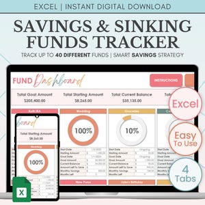 Sinking Funds Tracker Spreadsheet | Sinking Funds Dashboard | Excel Savings Tracker | Personal Finance Planner | Cash Savings Spreadsheet