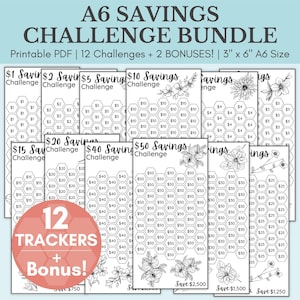 Savings Challenge Printable | Savings Challenge Bundle | A6 Sized Mini Savings Challenge Trackers | 1000 Savings Challenge | Set Of 12