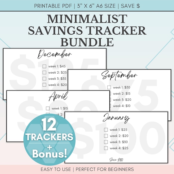 Pacchetto stampabile A6 Savings Challenge / Tracker mensili di denaro (PDF)