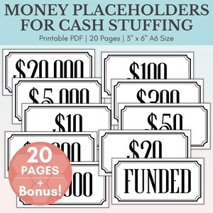 Dollar Bill Placeholders For Cash Stuffing | Printable Cash Place Holders | Money Placeholder Bundle | Budget Binder | A6 Prop Money Cash