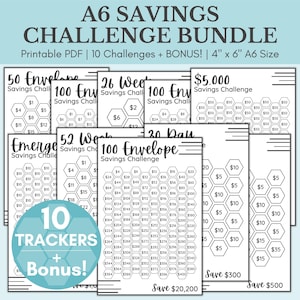 Savings Challenge Printable | Savings Challenge Bundle | A6 Sized Mini Savings Challenge Trackers | 1000 Savings Challenge | Set Of 10