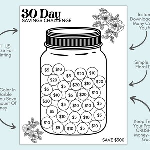 30 Day Savings Challenge Printable Money Saving Challenge Monthly ...