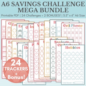 Savings Challenge Printable | Savings Challenge Bundle | A6 Sized Mini Savings Challenge Trackers | A6 Savings Challenge | Set Of 24