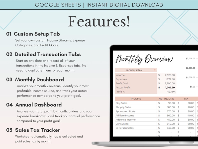 Small Business Bookkeeping Spreadsheet Google Sheets, Income and Expense Tracker, Simple Bookkeeping Template