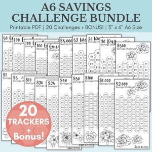 Savings Challenge Printable | Savings Challenge Bundle | A6 Sized Mini Savings Challenge Trackers | 1000 Savings Challenge | Set Of 20