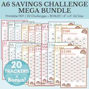 Savings Challenge Printable | Savings Challenge Bundle | A6 Sized Mini Savings Challenge Trackers | 1000 Savings Challenge | Set Of 20