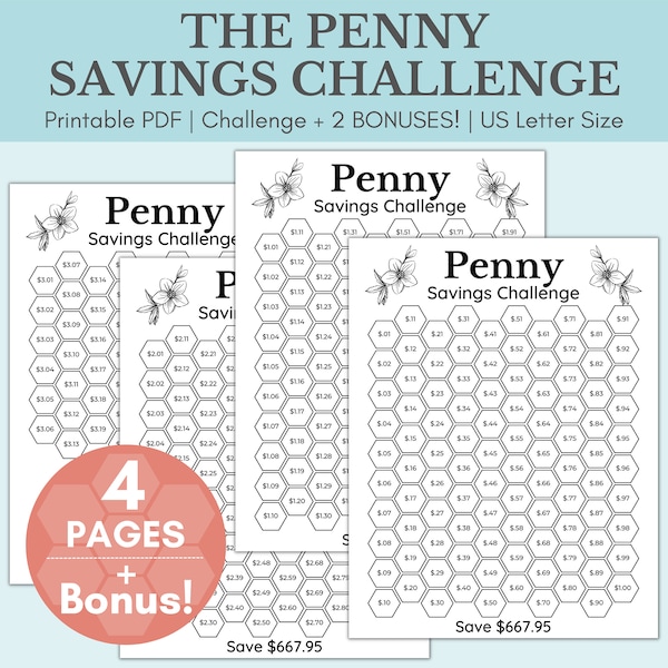 Penny Challenge Printable | Penny Savings Challenge | Low Income Savings Challenge Printable | Low Income Savings | Save 667.95 In 365 Days