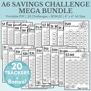 Savings Challenge Printable | Savings Challenge Bundle | A6 Sized Mini Savings Challenge Trackers | 1000 Savings Challenge | Set Of 20