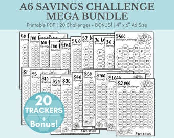 Savings Challenge Printable | Savings Challenge Bundle | A6 Sized Mini Savings Challenge Trackers | 1000 Savings Challenge | Set Of 20