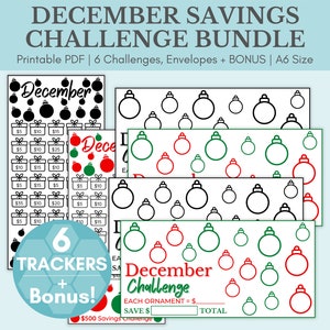 December Savings Challenge Bundle & Cash Envelopes  | A6 Mini Savings Challenge Bundle | Savings Challenge Printable | Savings Tracker