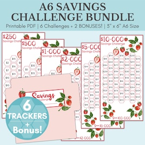 Savings Challenge Printable | Savings Challenge Bundle | A6 Sized Mini Savings Challenge Trackers | 1000 Savings Challenge | Set Of 6