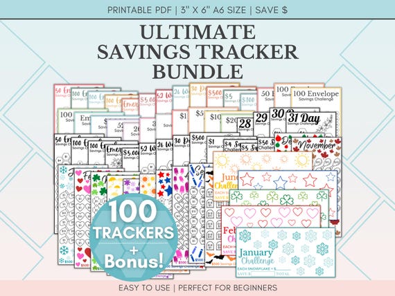 Ultimate Savings Challenge Bundle, 100 Savings Trackers Printable, A6 Cash Stuffing Challenges, Money Saving Tracker