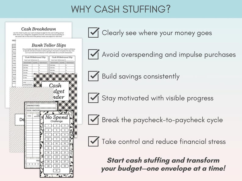 Cash Stuffing Starter Kit Printable, Cash Envelope System Budget Binder, Cash Stuffing for Beginners