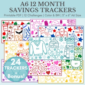 Monthly Color-By-Number Savings Challenge Trackers  | A6 Mini Savings Challenge Bundle | Savings Challenge Printable | Savings Tracker