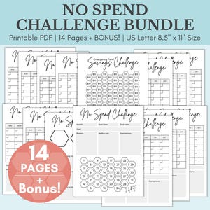 14 Page No Spend Challenge Printable Bundle + BONUS Emergency Fund Savings Challenge | No Spend Tracker | No Spend Calendar | No Spend Month