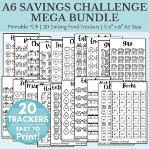 Savings Challenge Printable | Savings Challenge Bundle | A6 Sized Mini Savings Challenge Trackers | 500 Savings Challenge | Set Of 20