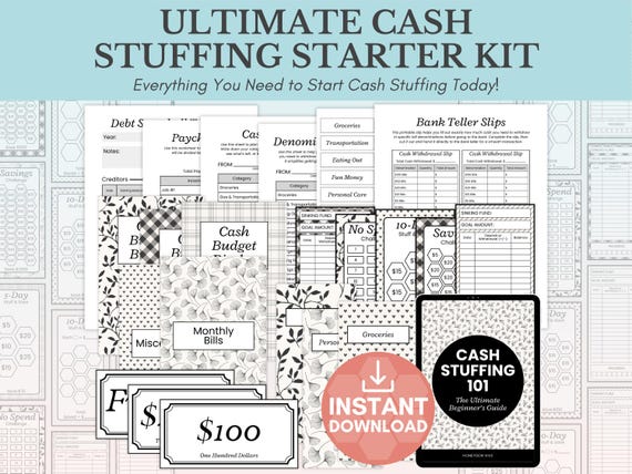 Cash Stuffing Starter Kit Printable, Cash Envelope System Budget Binder, Cash Stuffing for Beginners