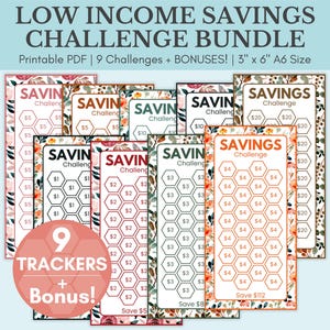 Low Income Savings Challenge Printable for Savings Challenge Binder | A6 Mini Savings Tracker Bundle | Saving Challenge for Cash Stuffing