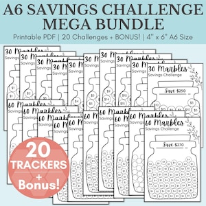 Savings Challenge Printable | Savings Challenge Bundle | A6 Sized Mini Savings Challenge Trackers | Monthly Savings Challenge | Set Of 20