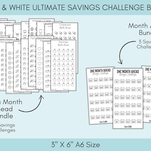 Black and White Savings Challenge Bundle, 260 Savings Trackers Printable, A6 Cash Stuffing Money Saving Challenges