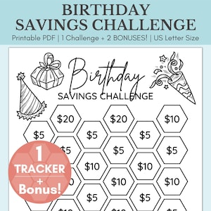 Birthday Savings Challenge Printable | Money Saving Challenge | Monthly Savings Challenge | Cash Stuffing | Savings Tracker | US Letter Size