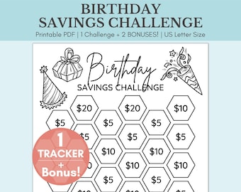 Birthday Savings Challenge Printable | Money Saving Challenge | Monthly Savings Challenge | Cash Stuffing | Savings Tracker | US Letter Size