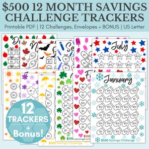 Monthly Savings Challenge Trackers & Cash Envelopes  | US Letter Savings Challenge Bundle | Savings Challenge Printable | Savings Tracker