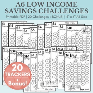Low Income Savings Challenge Bundle | Savings Challenge Printable | A6 Sized Mini Savings Tracker | Monthly Savings Challenge | Set Of 20