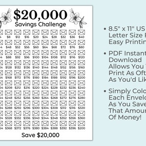 20000 Savings Challenge Printable 20000 Savings Challenge - Etsy