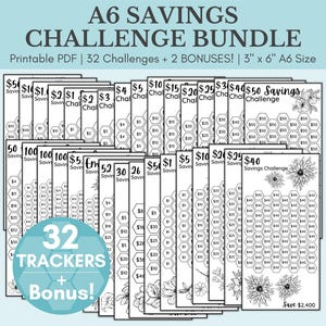 Savings Challenge Printable | Savings Challenge Bundle | A6 Sized Mini Savings Challenge Trackers | 1000 Savings Challenge | Set Of 32